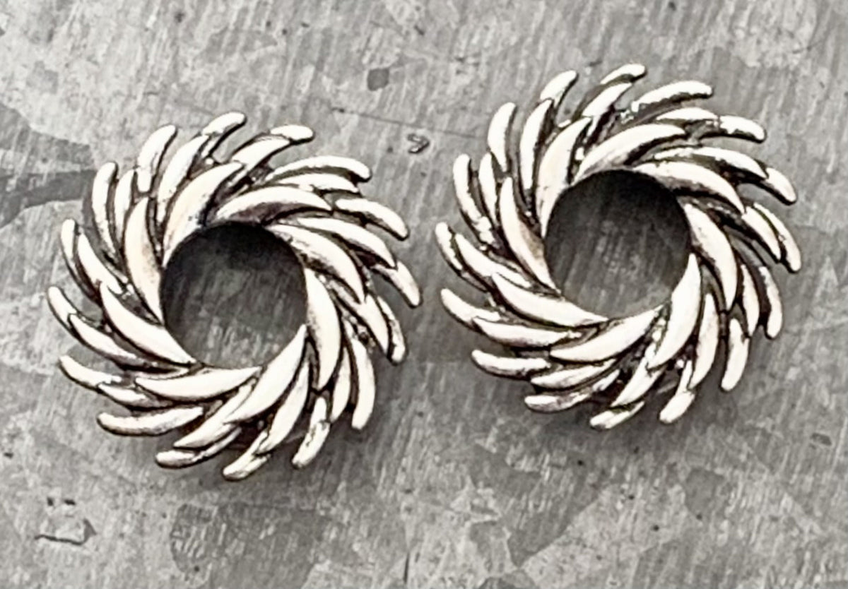 PAIR of Beautiful Tribal Swirl Steel Double Flare Tunnels - Gauges 4g (5mm) thru 5/8" (16mm) Available!
