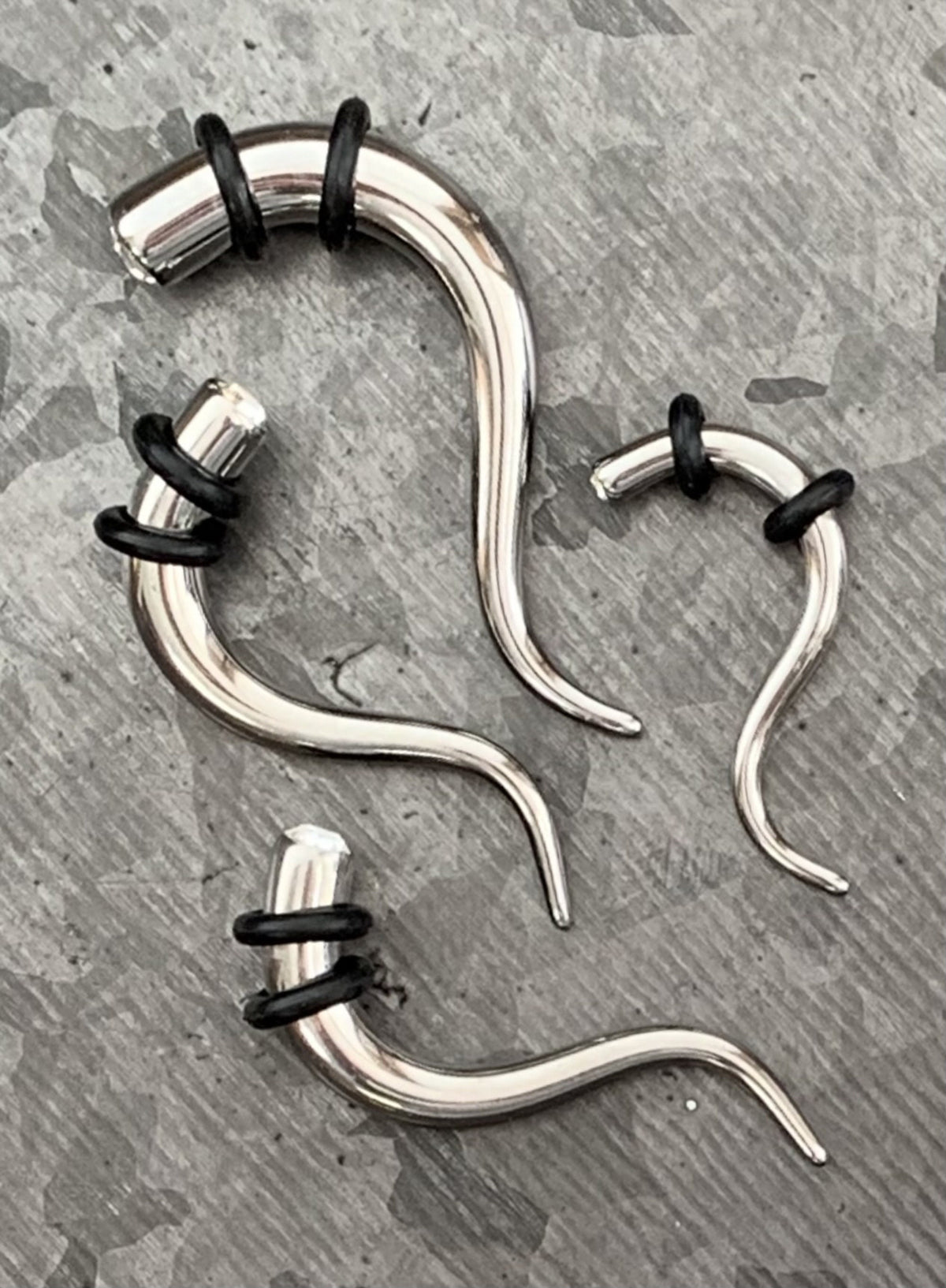 PAIR of Brilliant CZ Gem Double Curve Hanging Steel Tapers with O-Rings - Gauges 8g (3mm) thru 2g (6mm) available!