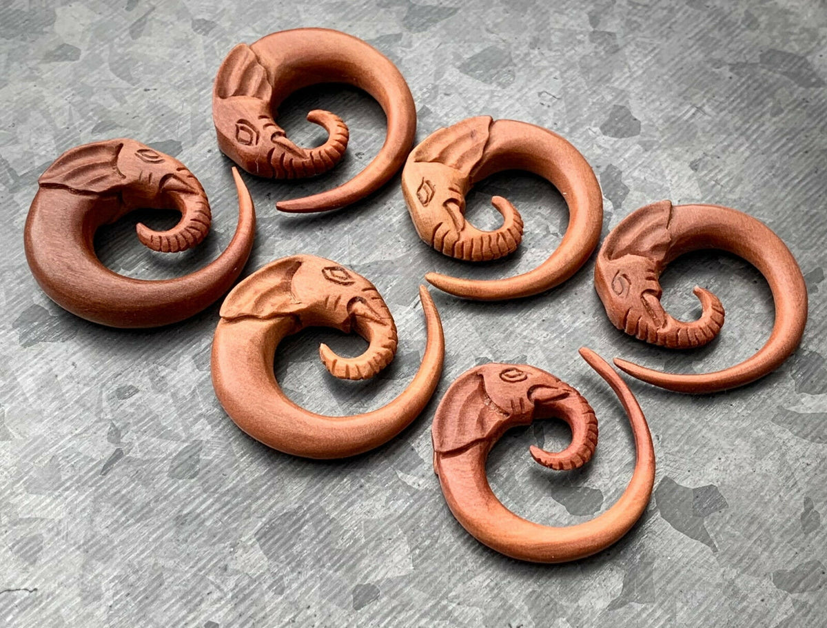 PAIR of Stunning Hand Carved Organic Sawo Wood Elephant Tapers/Plugs - Expanders - Gauges 2g (6mm) thru 00g (10mm) available!