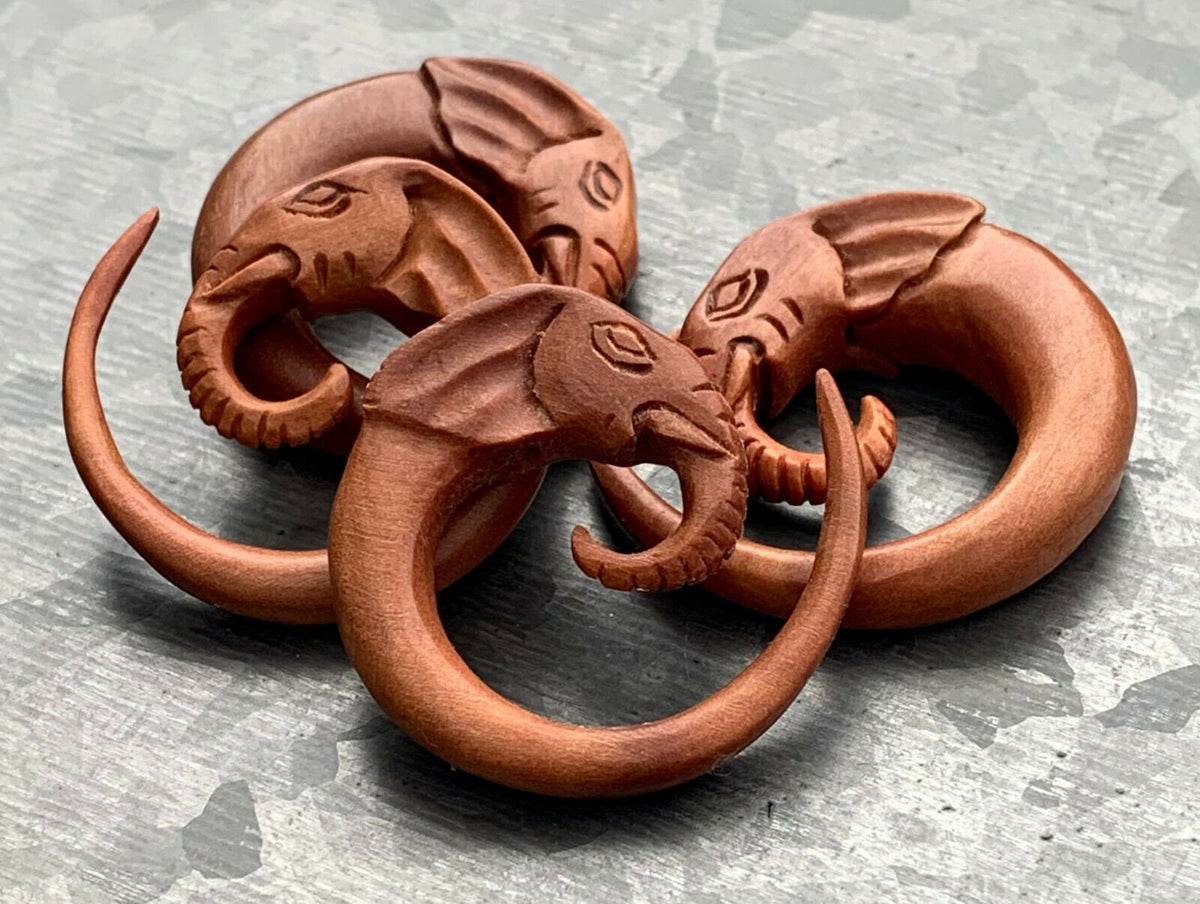 PAIR of Stunning Hand Carved Organic Sawo Wood Elephant Tapers/Plugs - Expanders - Gauges 2g (6mm) thru 00g (10mm) available!
