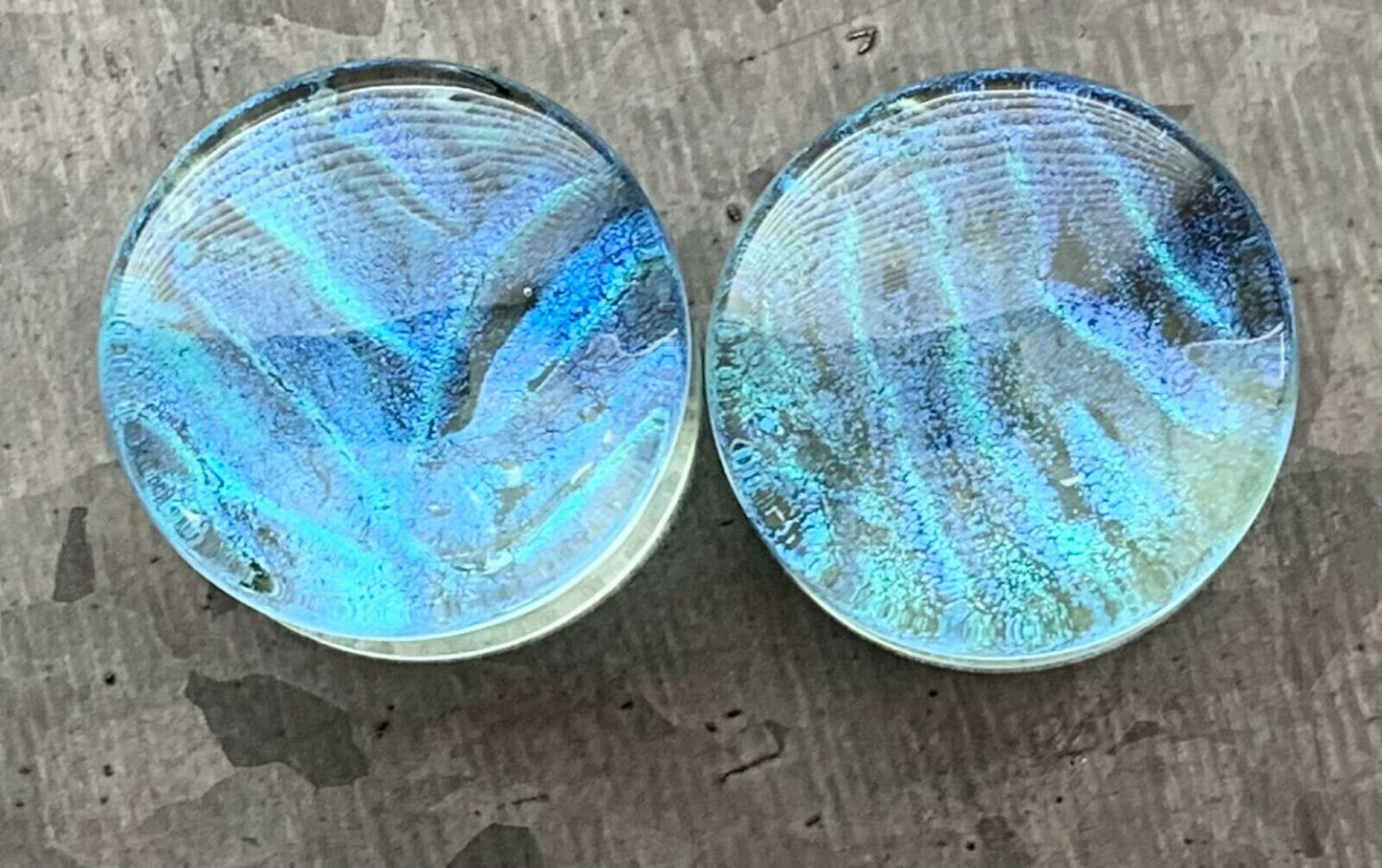 PAIR of Stunning Blue Green Ocean Iridescent Glass Double Flare Plugs - - Gauges 2g (6mm) through 1" (25mm) available!