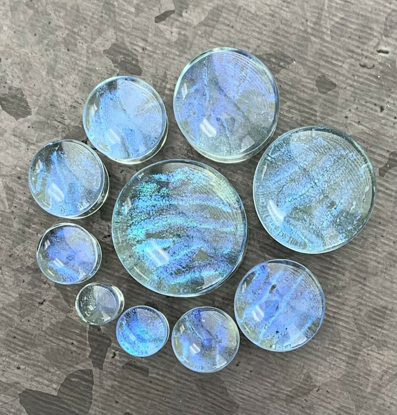 PAIR of Stunning Blue Green Ocean Iridescent Glass Double Flare Plugs - - Gauges 2g (6mm) through 1" (25mm) available!