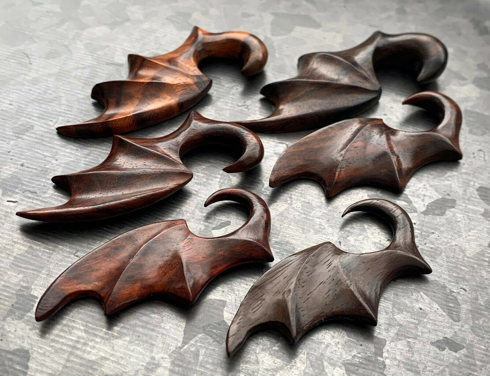 PAIR of Unique Hand Carved Organic Sono Wood Bat Wing Tapers/Plugs - Expanders - Gauges 6g (4mm) thru 00g (10mm) available!