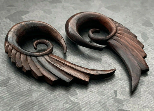 PAIR of Beautiful Hand Carved Organic Sono Wood Angel Wings Tapers/Plugs - Expanders - Gauges 4g (5mm) thru 00g (10mm) available!