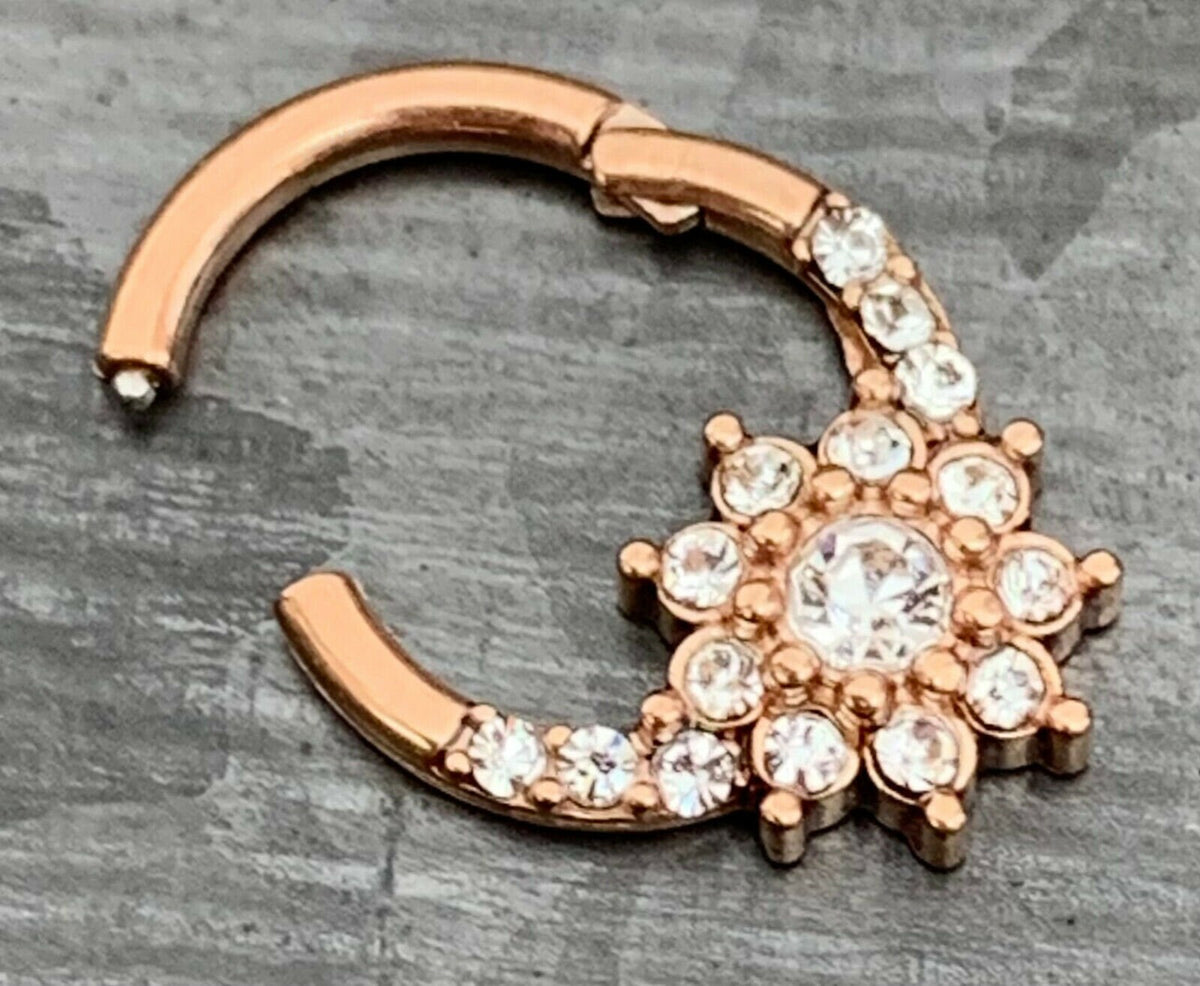 1 Piece Gorgeous CZ Gem Flower Hinged Segment Ring - 16g, 8mm internal diameter - Gold, Rose Gold and Silver Available!