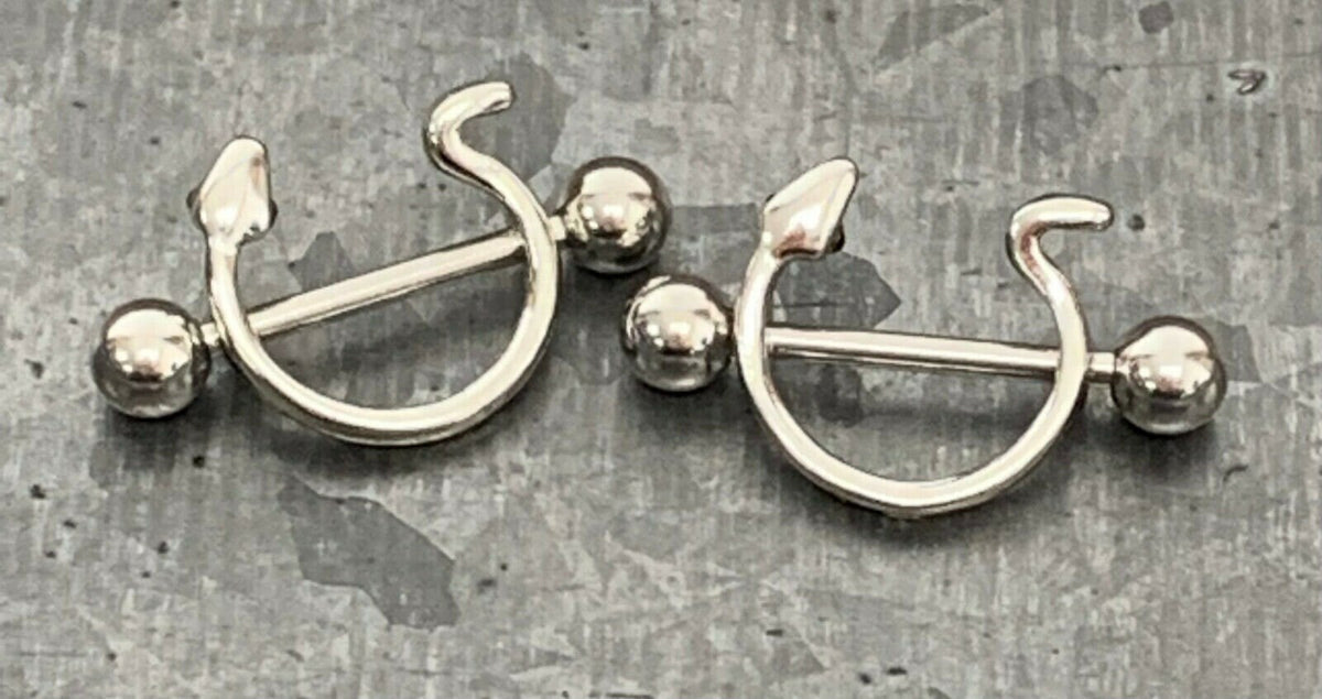 PAIR of Snake Design Steel Nipple Barbells/Shields/Rings - Barbell 14g, 16mm (3/4") - Wearable length 12mm (1/2")!
