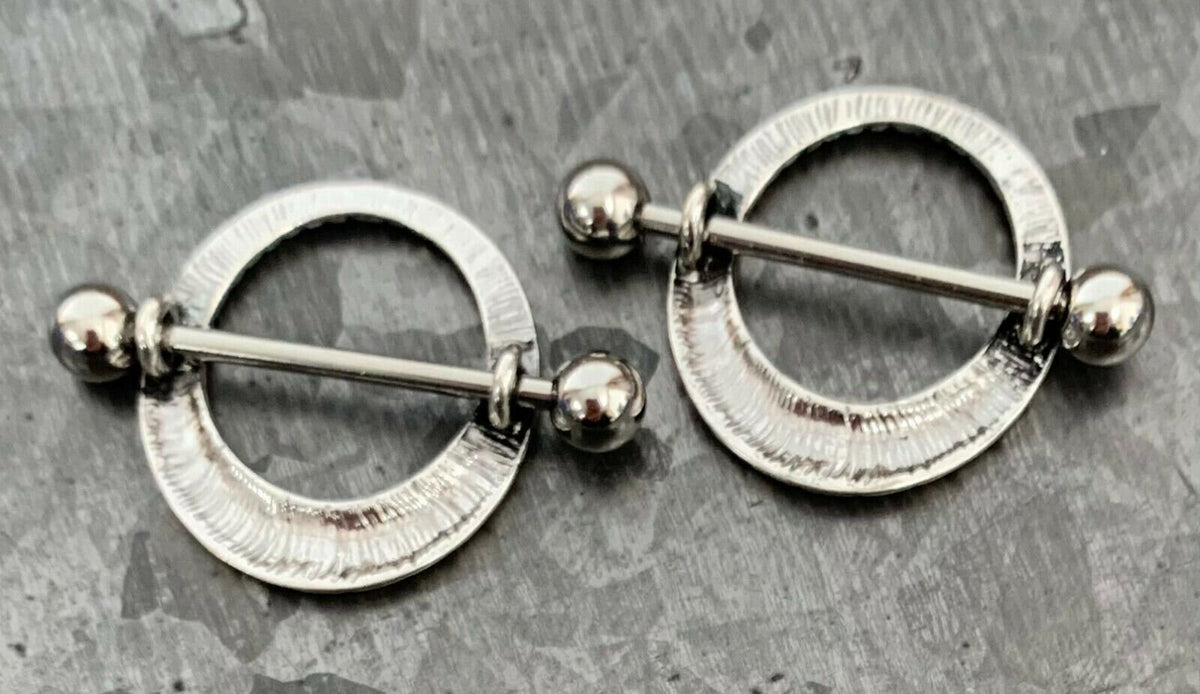 PAIR of Unique Dragon Scales / Snake Skin Design Steel Nipple Barbells/Shields/Rings - Barbell 14g, 22mm (7/8"), Wearable length 14mm(916")!
