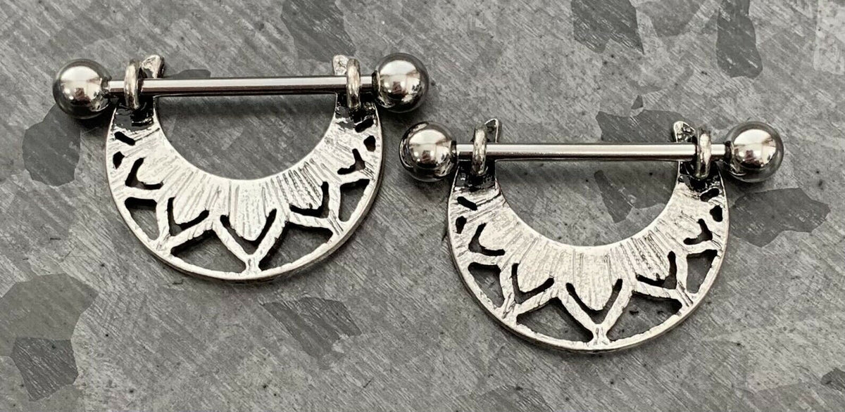 PAIR of Unique Tribal Adornment Design Steel Nipple Barbells/Shields/Rings - Barbell 14g, 22mm (7/8"), Wearable length 14mm (916")!