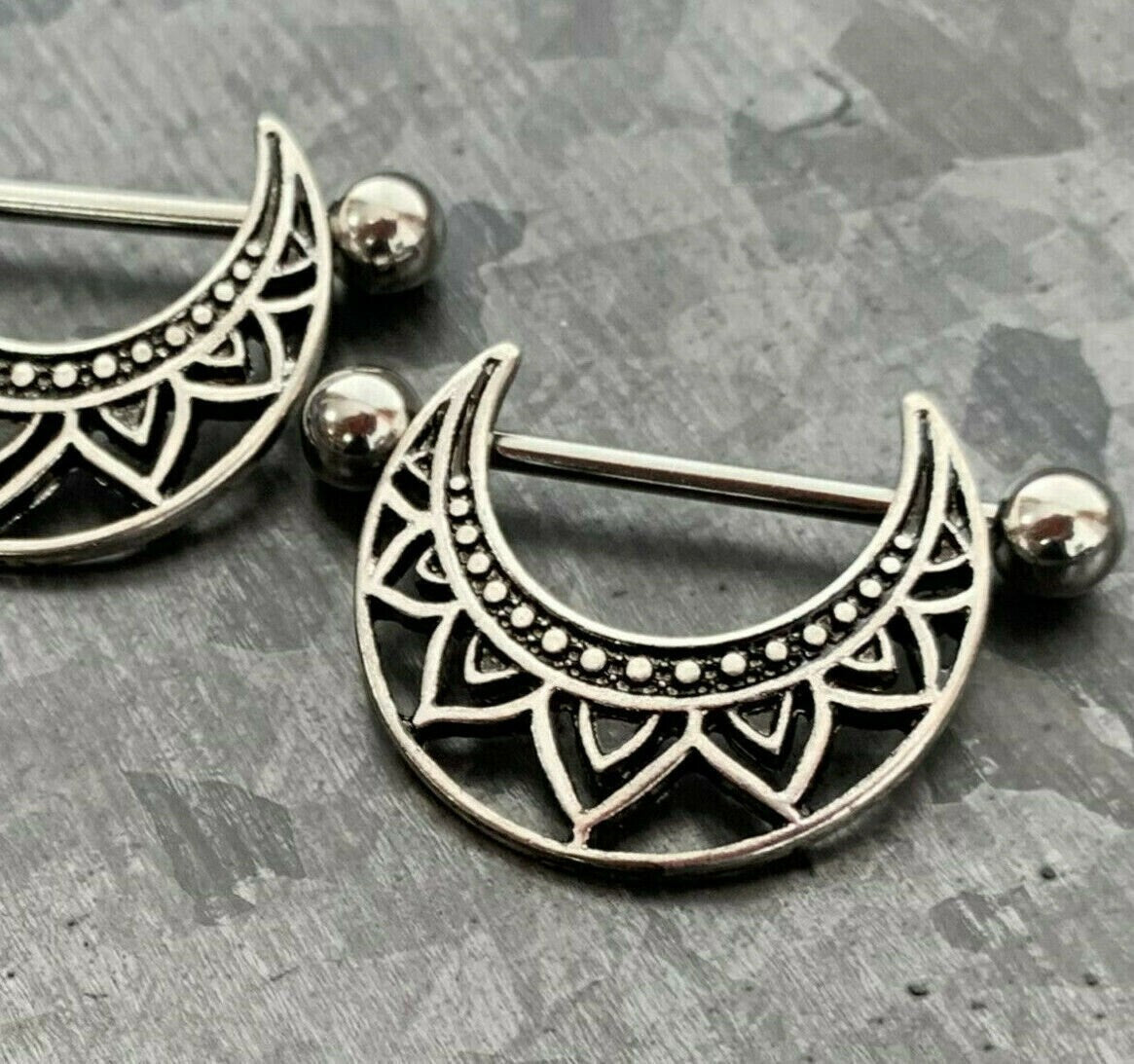 PAIR of Unique Tribal Adornment Design Steel Nipple Barbells/Shields/Rings - Barbell 14g, 22mm (7/8"), Wearable length 14mm (916")!