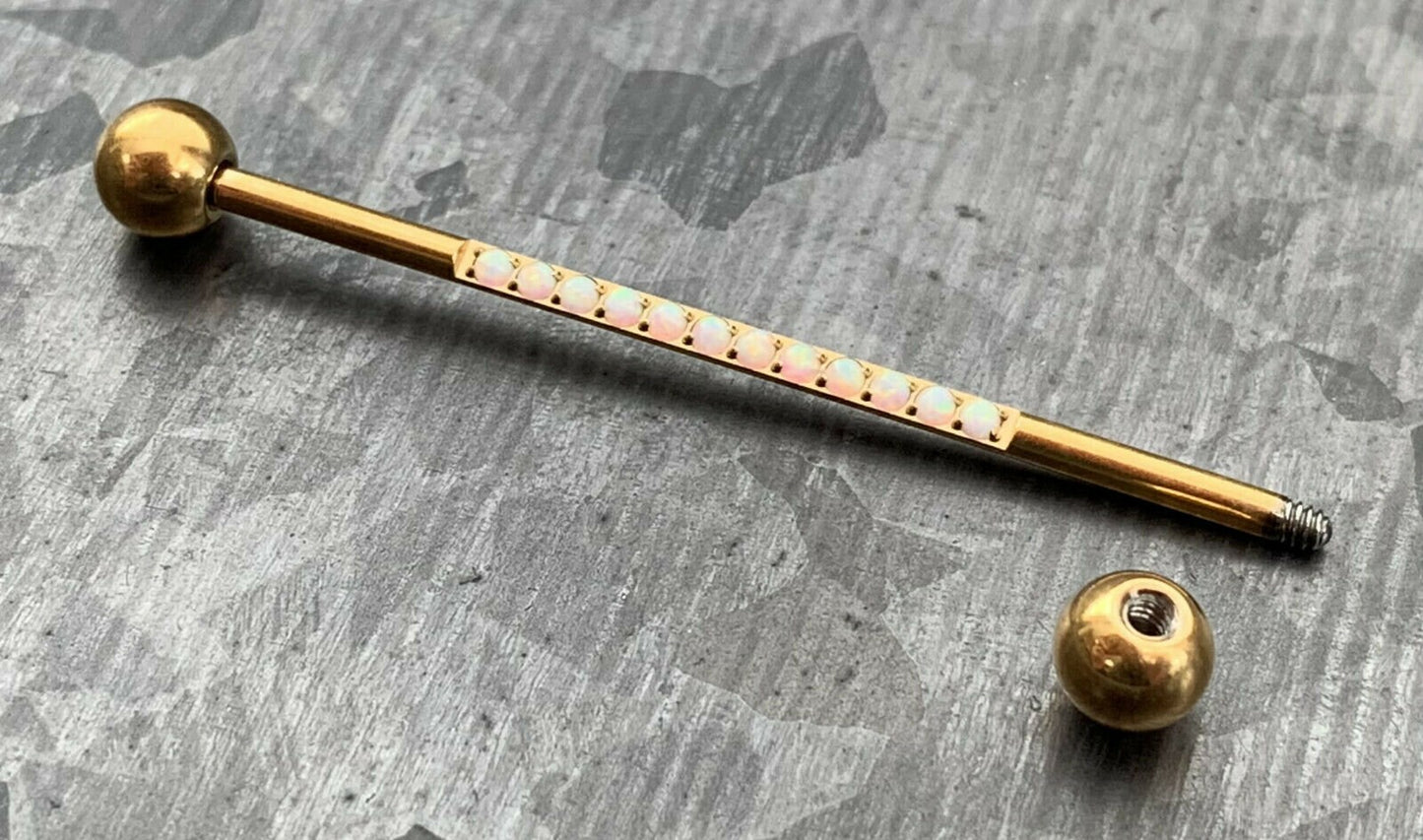 1 Piece of Implant Grade Titanium CNC Set Lined Opals Industrial Barbell - 14g, Length 38mm 1.5" - Silver, Black, Gold, and Rose Gold!!