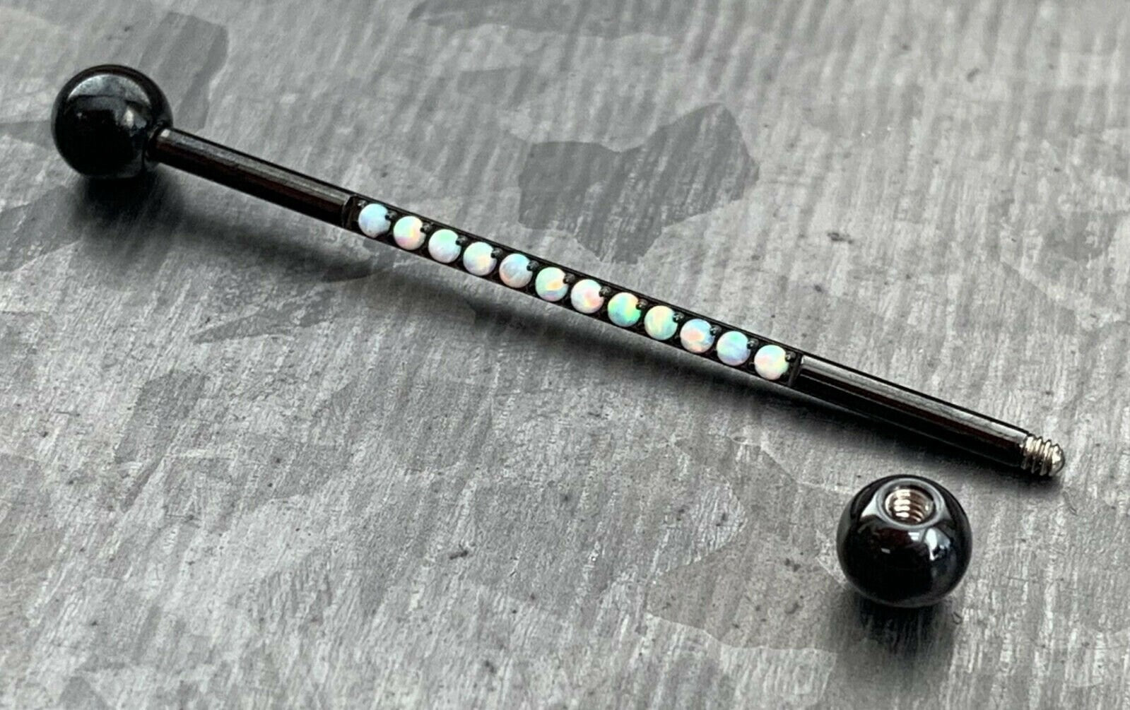 1 Piece of Implant Grade Titanium CNC Set Lined Opals Industrial Barbell - 14g, Length 38mm 1.5" - Silver, Black, Gold, and Rose Gold!!