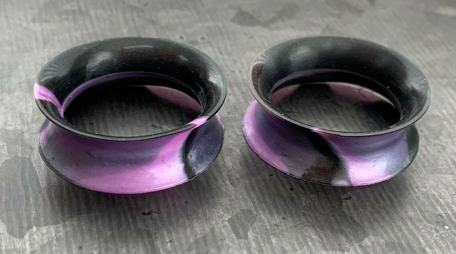 PAIR Stunning Black & Purple Swirl Ultra Thin Double Flare Tunnels/Plugs - Gauges 4g (5mm) thru 7/8" (22mm) available!