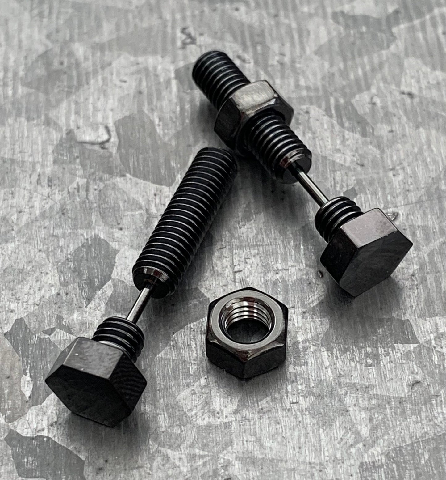 PAIR of Unique Hexagon Nut & Bolt Faux / Fake / Cheater Plugs - Gauges 16g, 18g- Steel, Gold and Black Available!