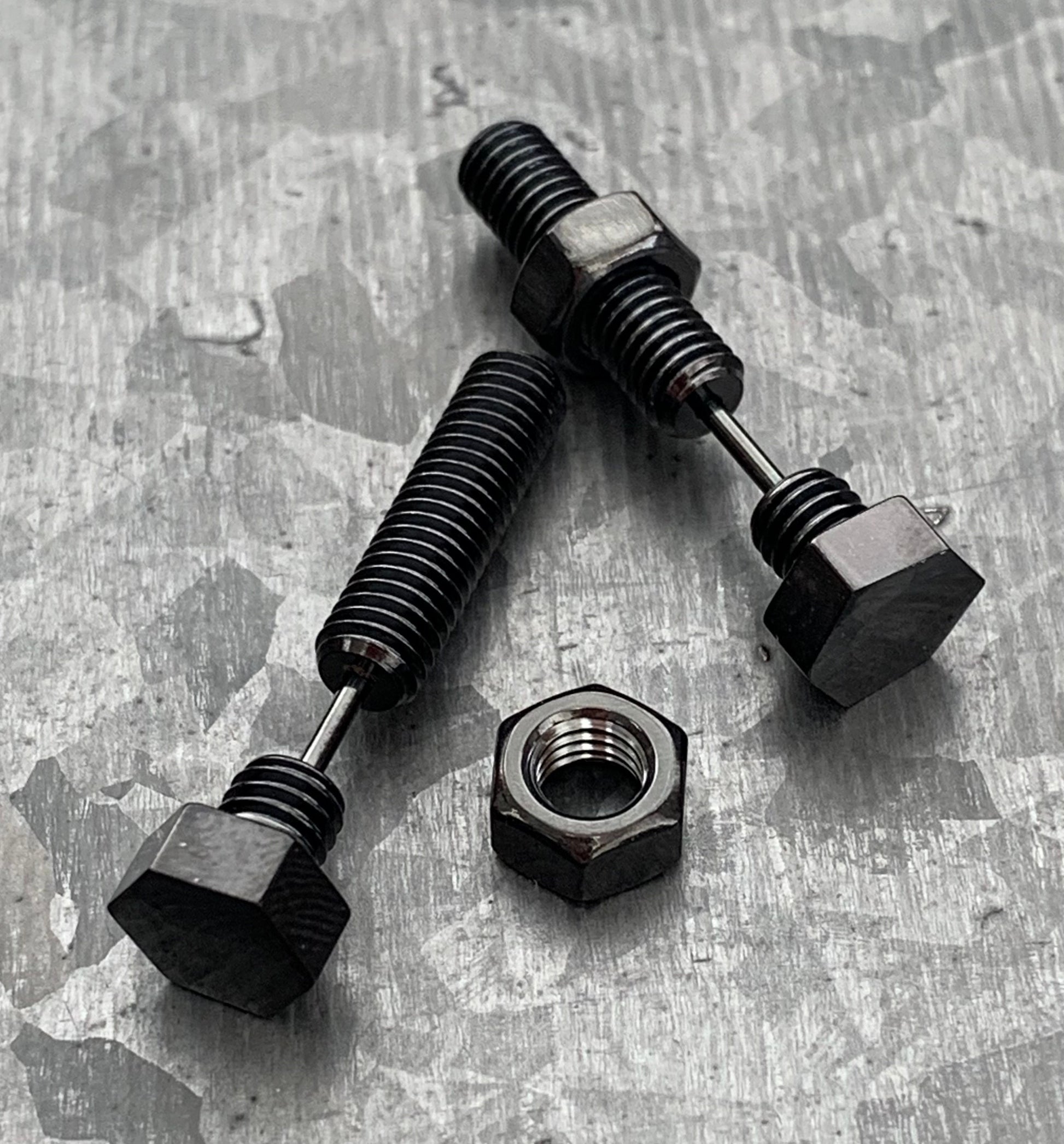PAIR of Unique Hexagon Nut & Bolt Faux / Fake / Cheater Plugs - Gauges 16g, 18g- Steel, Gold and Black Available!