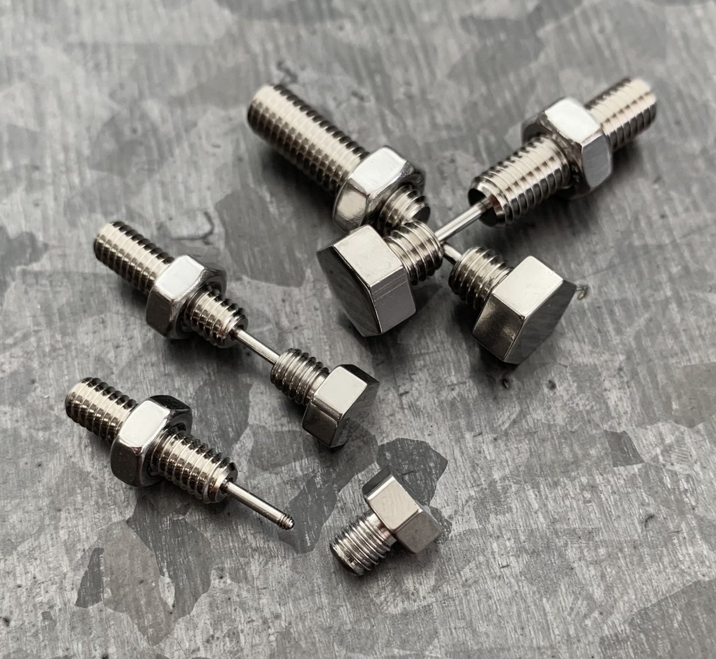 PAIR of Unique Hexagon Nut & Bolt Faux / Fake / Cheater Plugs - Gauges 16g, 18g- Steel, Gold and Black Available!