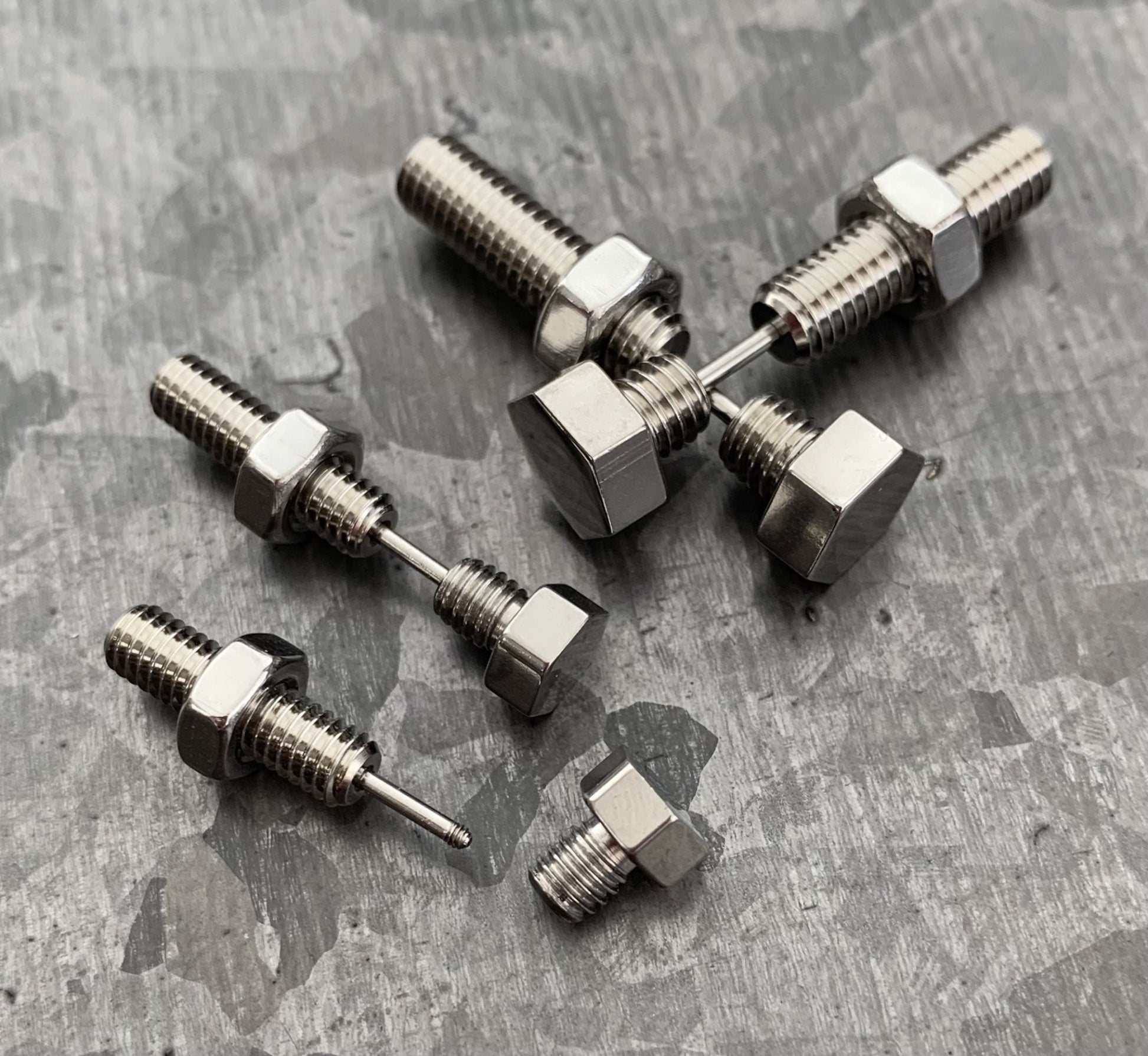 PAIR of Unique Hexagon Nut & Bolt Faux / Fake / Cheater Plugs - Gauges 16g, 18g- Steel, Gold and Black Available!
