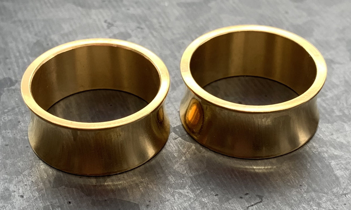 PAIR of Stunning Gold Saddle Double Flare Tunnels/Plugs - Gauges 2g (6mm) thru 1" (25mm) available!