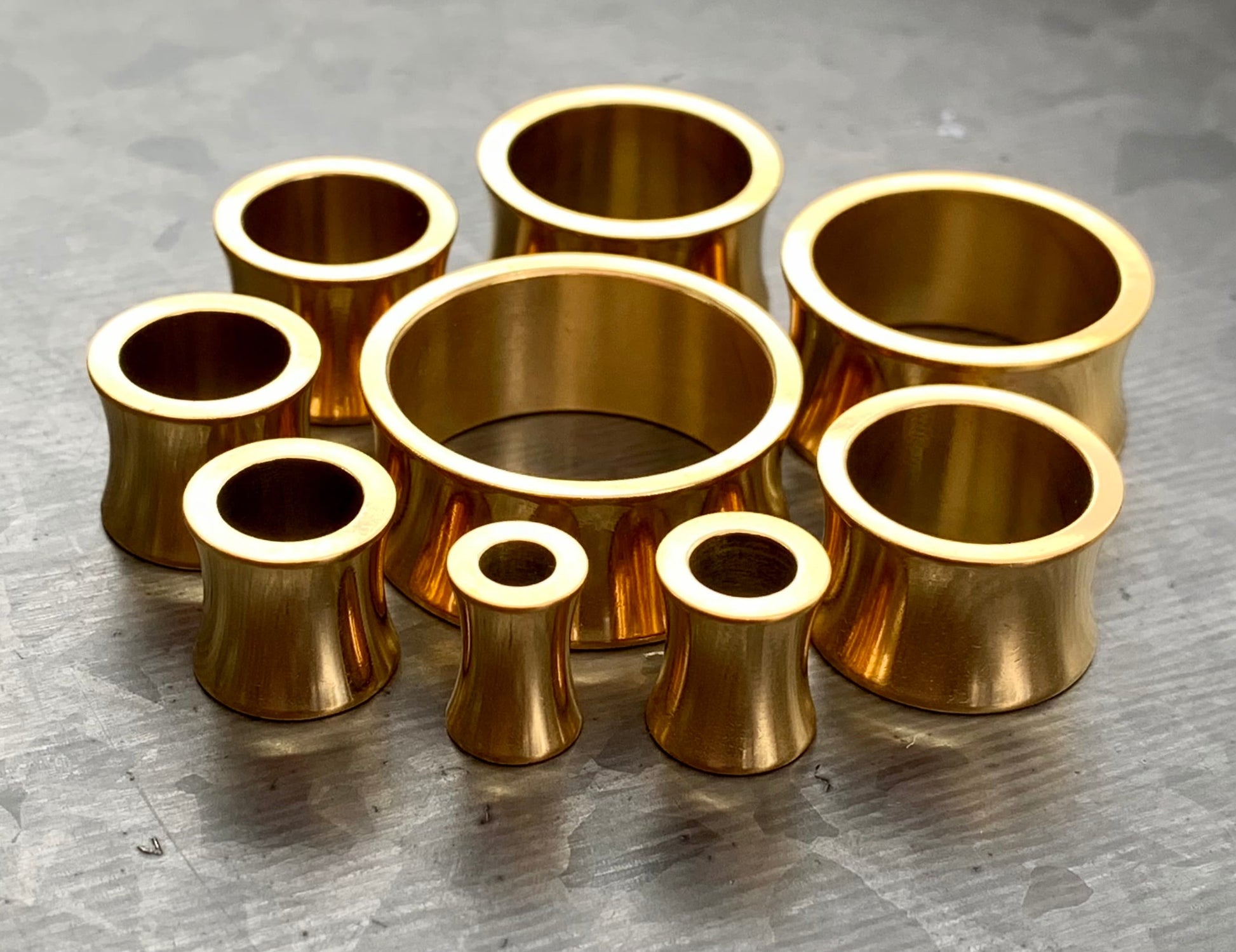 PAIR of Stunning Gold Saddle Double Flare Tunnels/Plugs - Gauges 2g (6mm) thru 1" (25mm) available!