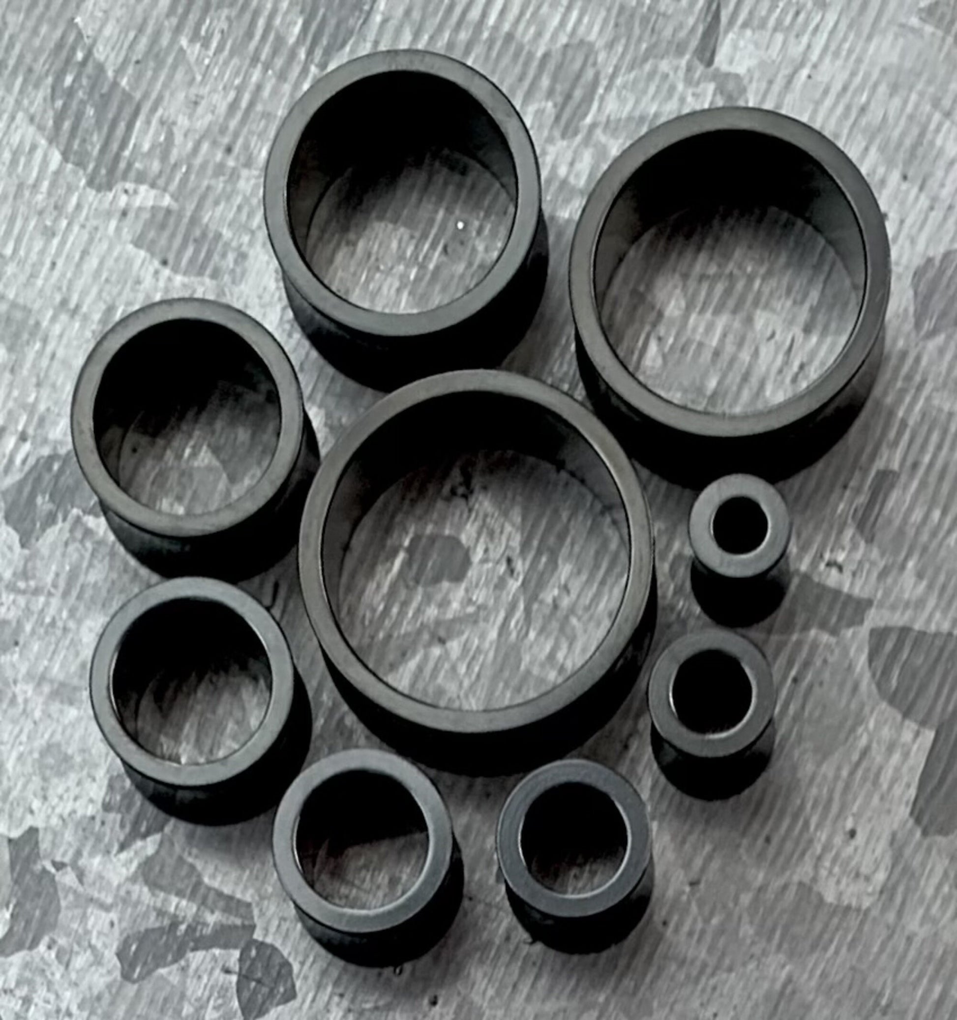 PAIR of Unique Black Saddle Double Flare Tunnels/Plugs - Gauges 2g (6mm) thru 1" (25mm) available!
