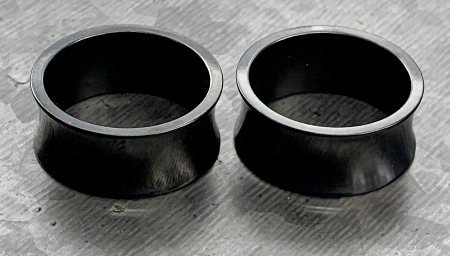 PAIR of Unique Black Saddle Double Flare Tunnels/Plugs - Gauges 2g (6mm) thru 1" (25mm) available!