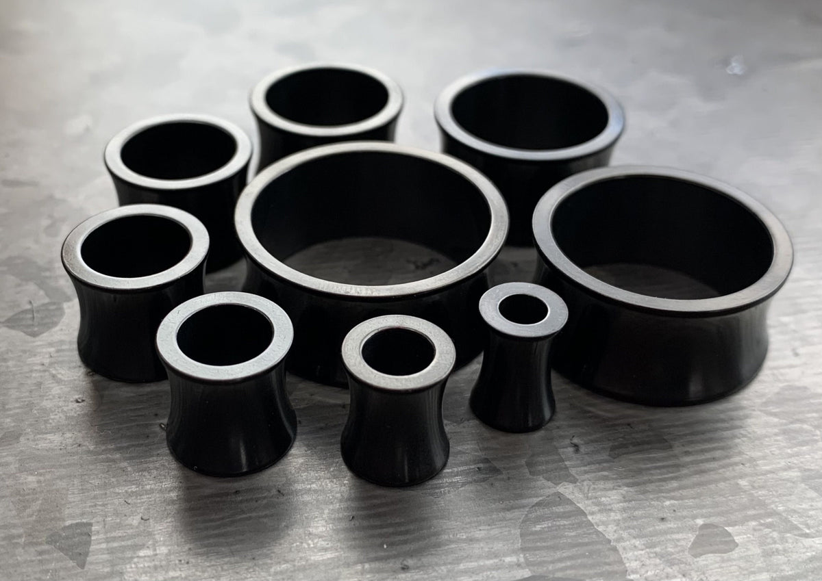 PAIR of Unique Black Saddle Double Flare Tunnels/Plugs - Gauges 2g (6mm) thru 1" (25mm) available!
