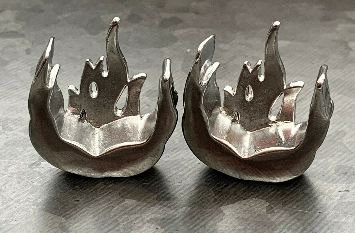 PAIR of Unique Red Flames Steel Saddle Ear Spreader Tunnels/Plugs - Gauges 00g (10mm) thru 1" (25mm) available!