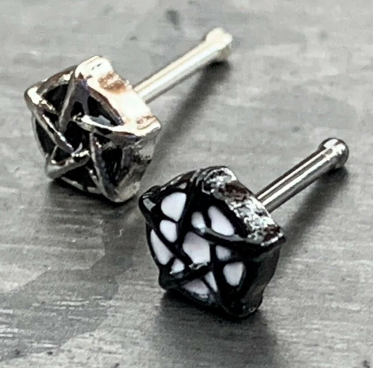 1 Piece Unique Pentagram Stainless Steel Nose Stud Ring - 20g - Black or Silver available!