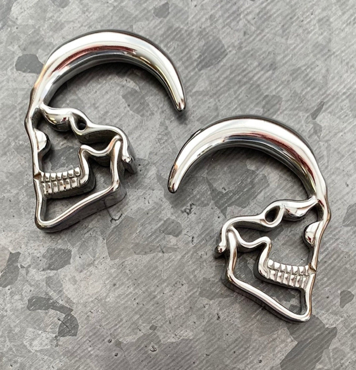 PAIR of Stunning 316L Surgical Steel Skull Hanging Tapers Expanders - Gauges 14g (1.6mm) thru 0g (8mm) available!