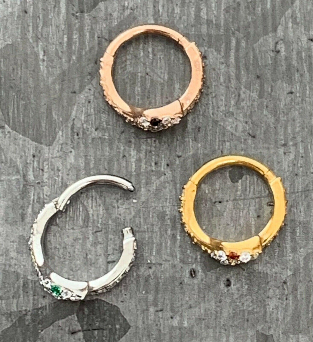 1 Piece of Dazzling CZ Gem Coiled Snake Steel Hinged Segment Ring - 16g, 8mm internal diameter - Gold, Rose Gold and Silver Available!