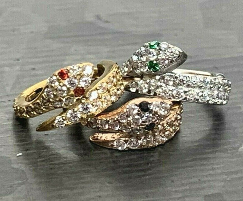 1 Piece of Dazzling CZ Gem Coiled Snake Steel Hinged Segment Ring - 16g, 8mm internal diameter - Gold, Rose Gold and Silver Available!