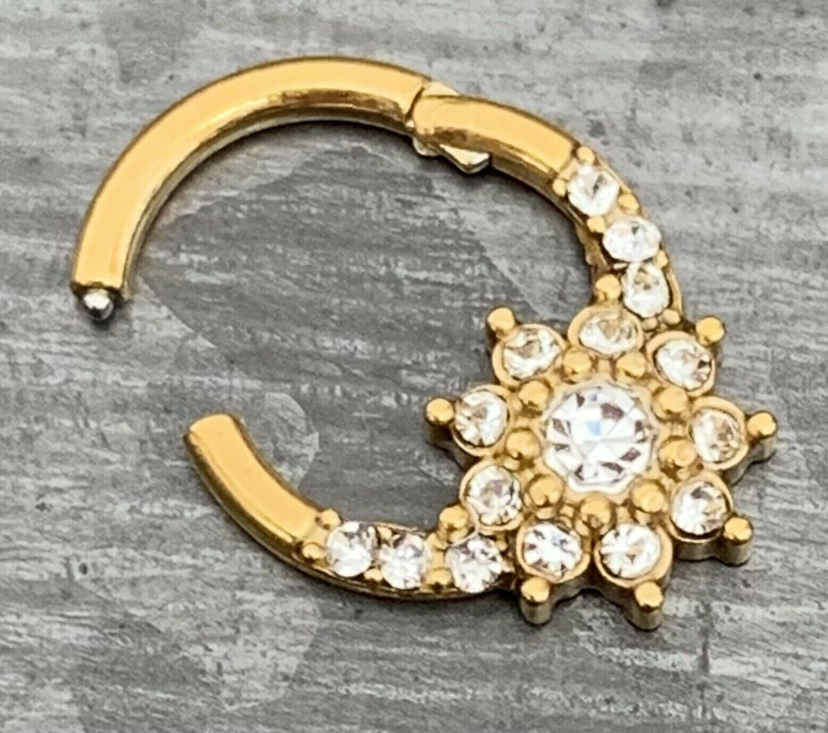 1 Piece Gorgeous CZ Gem Flower Hinged Segment Ring - 16g, 8mm internal diameter - Gold, Rose Gold and Silver Available!