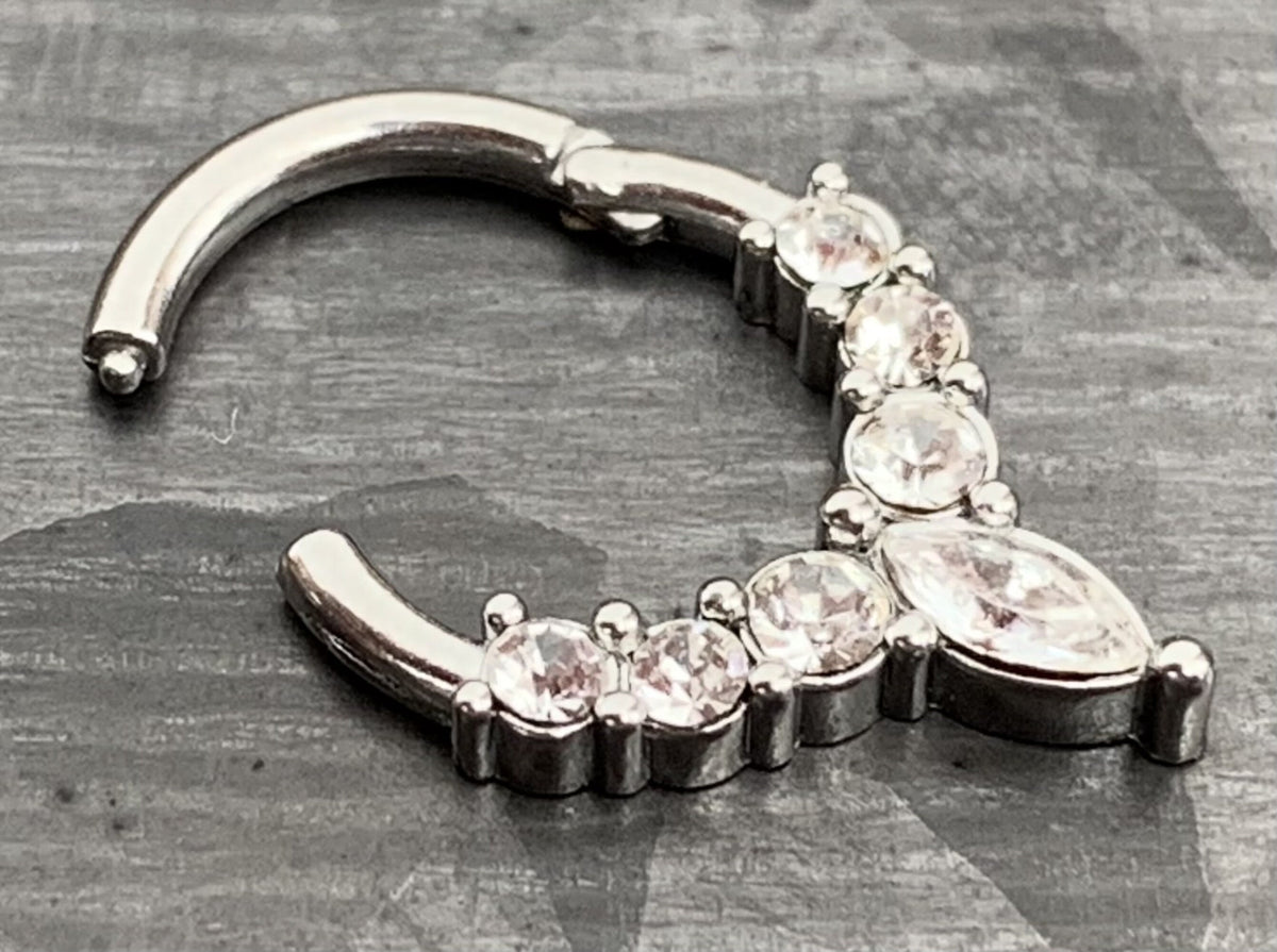 1 Piece of Stunning Marquise CZ Gem Hinged Steel Segment Ring - 16g, 8mm internal diameter - Gold, Rose Gold and Silver Available!