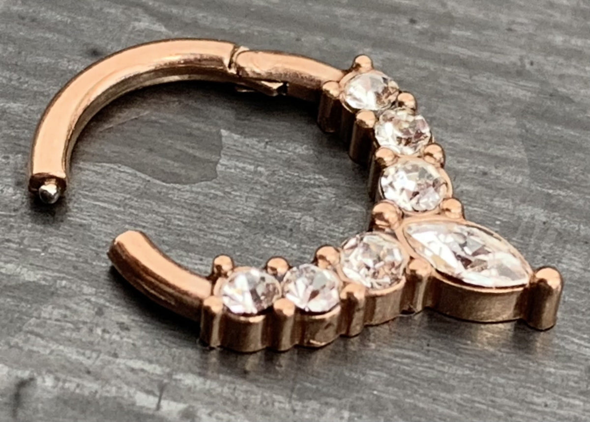 1 Piece of Stunning Marquise CZ Gem Hinged Steel Segment Ring - 16g, 8mm internal diameter - Gold, Rose Gold and Silver Available!