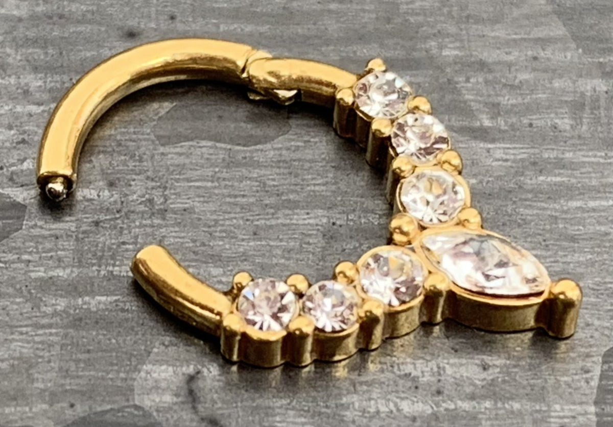 1 Piece of Stunning Marquise CZ Gem Hinged Steel Segment Ring - 16g, 8mm internal diameter - Gold, Rose Gold and Silver Available!