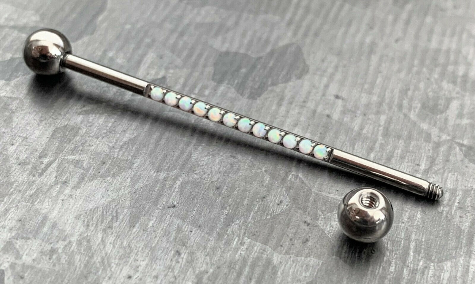 1 Piece of Implant Grade Titanium CNC Set Lined Opals Industrial Barbell - 14g, Length 38mm 1.5" - Silver, Black, Gold, and Rose Gold!!