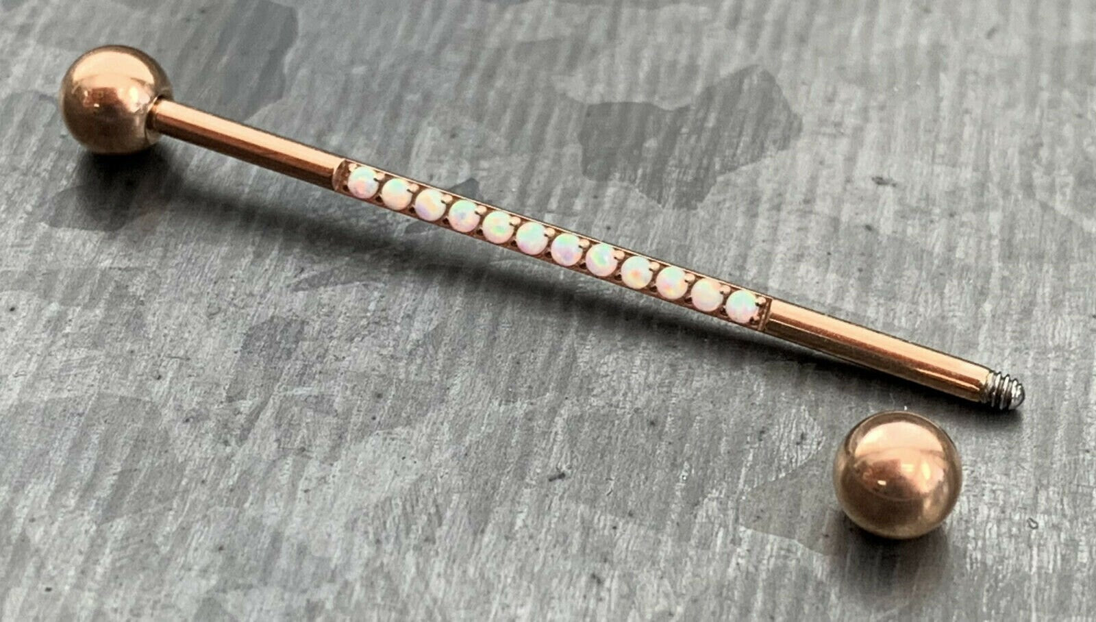 1 Piece of Implant Grade Titanium CNC Set Lined Opals Industrial Barbell - 14g, Length 38mm 1.5" - Silver, Black, Gold, and Rose Gold!!