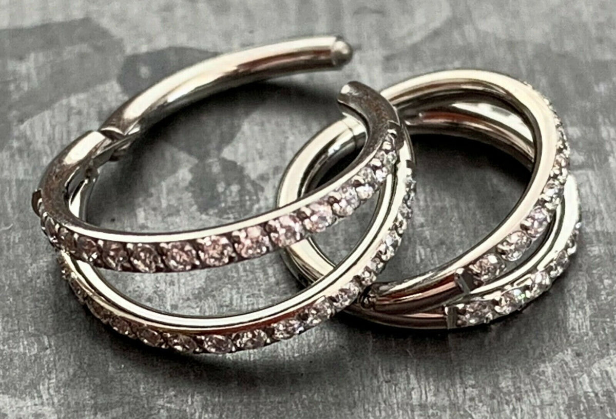 1 Piece of Titanium CZ Gems Hinged Segment Hoop Ring - 16g - 8mm or 10mm Internal Diameter - Gold, Rose Gold and Silver available!