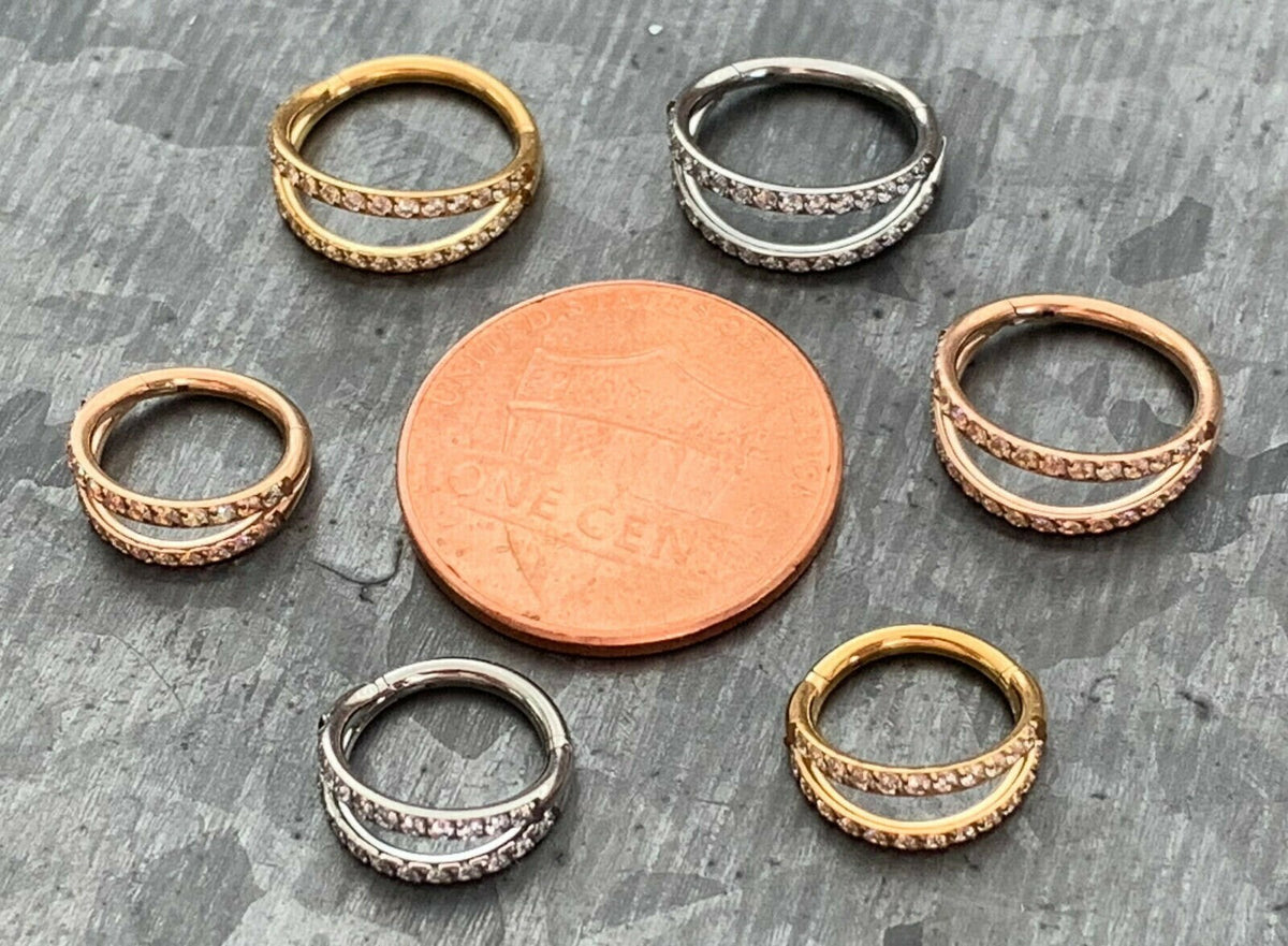 1 Piece of Titanium CZ Gems Hinged Segment Hoop Ring - 16g - 8mm or 10mm Internal Diameter - Gold, Rose Gold and Silver available!