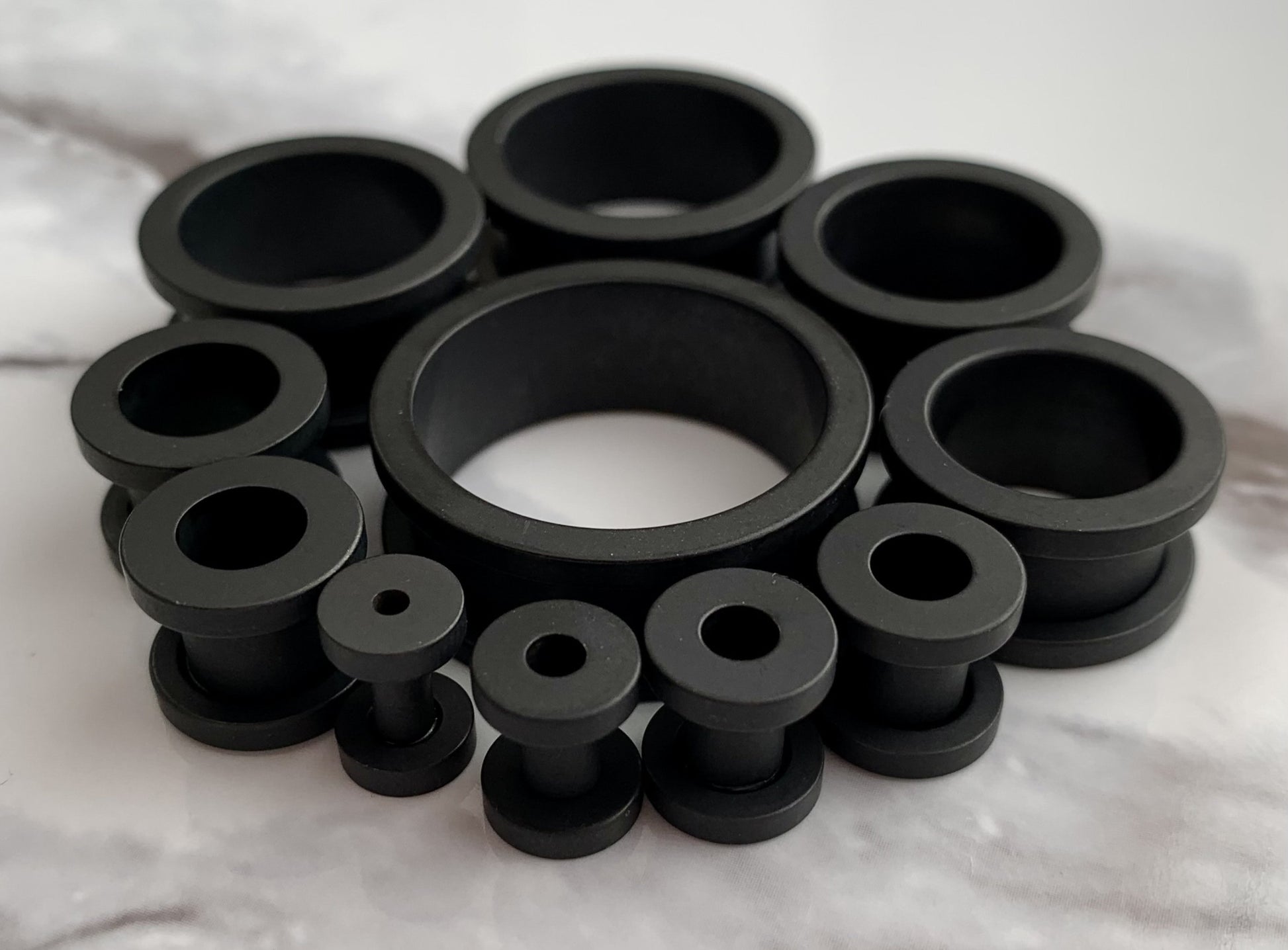 PAIR of Unique Black Matte Ion Plated Screw Fit Tunnels/Plugs - Gauges 8g (3mm) through 15/16" (24mm) available!