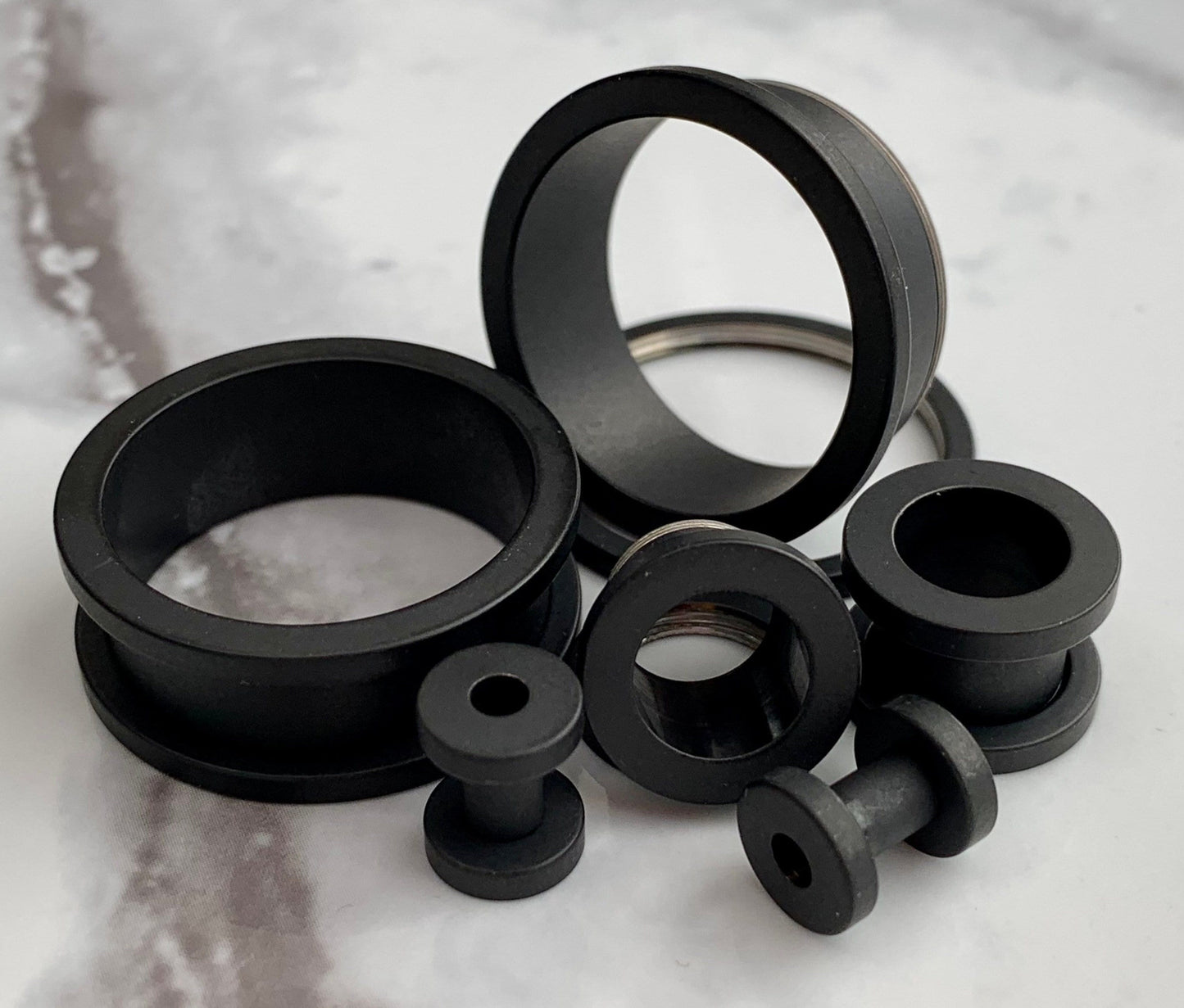 PAIR of Unique Black Matte Ion Plated Screw Fit Tunnels/Plugs - Gauges 8g (3mm) through 15/16" (24mm) available!