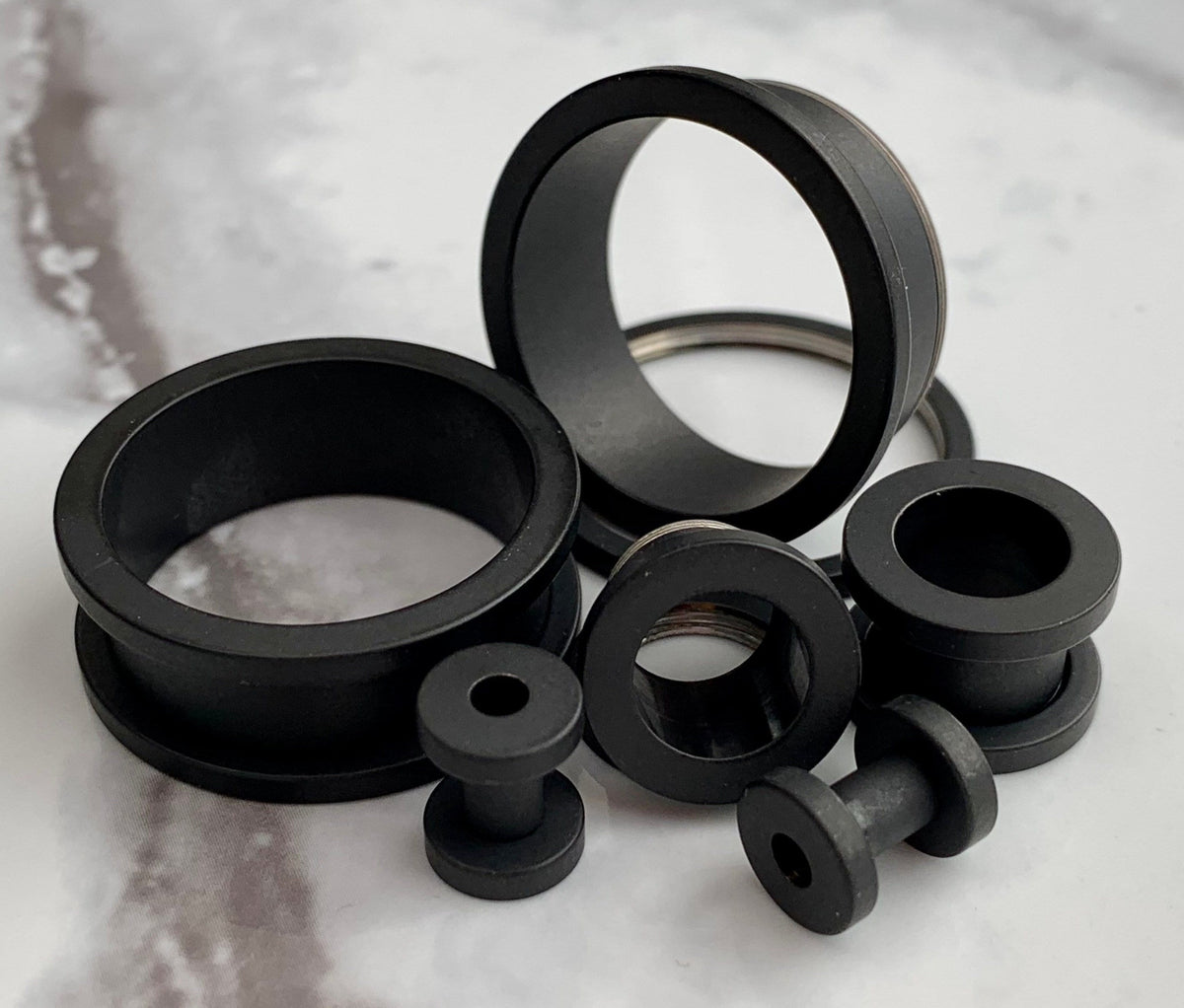 PAIR of Unique Black Matte Ion Plated Screw Fit Tunnels/Plugs - Gauges 8g (3mm) through 15/16" (24mm) available!