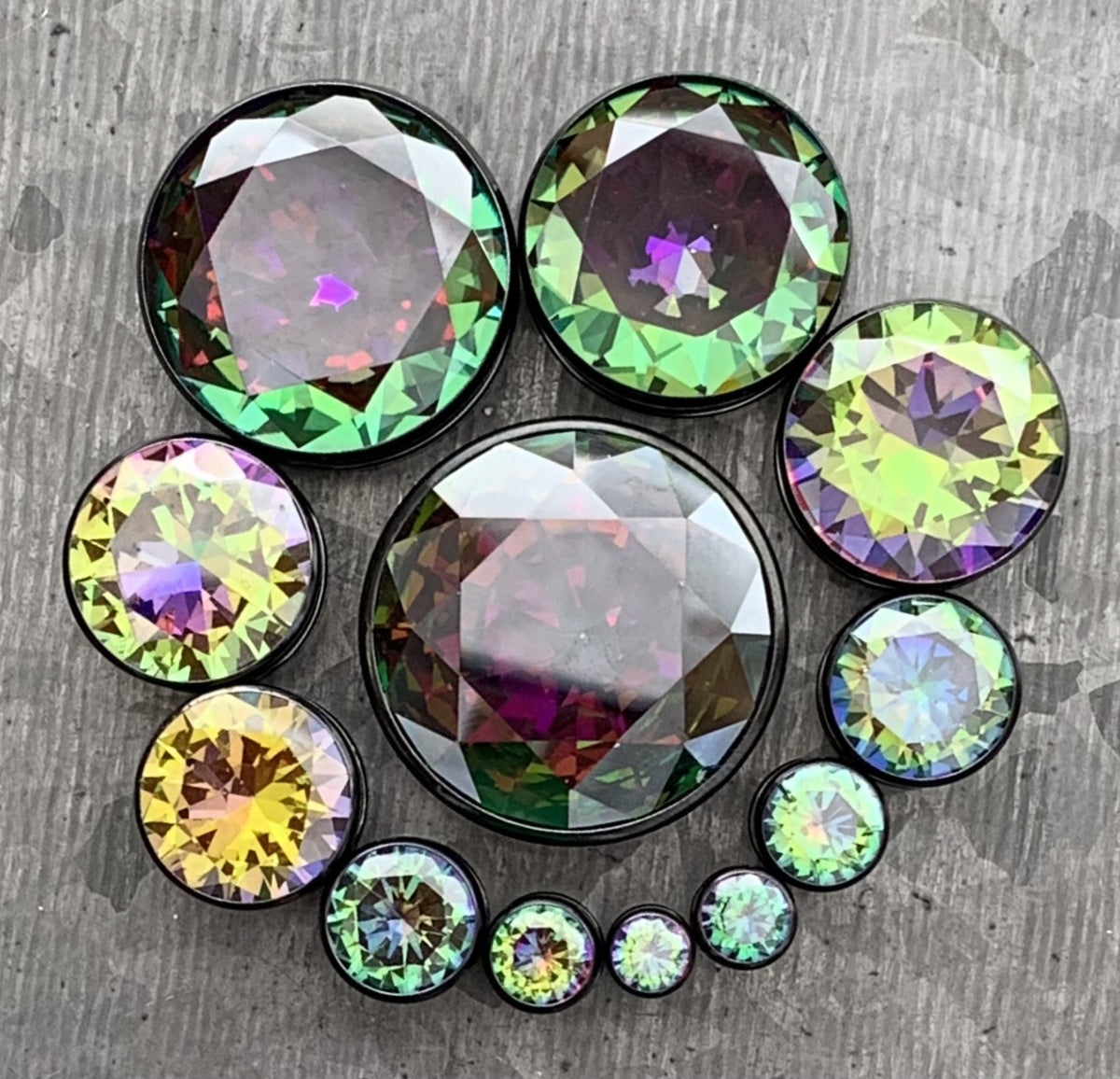 PAIR of Unique Large Vitrail Medium Gem Black Screw Fit Tunnels/Plugs - Gauges 8g (3.2mm) thru 1" (25mm) available!