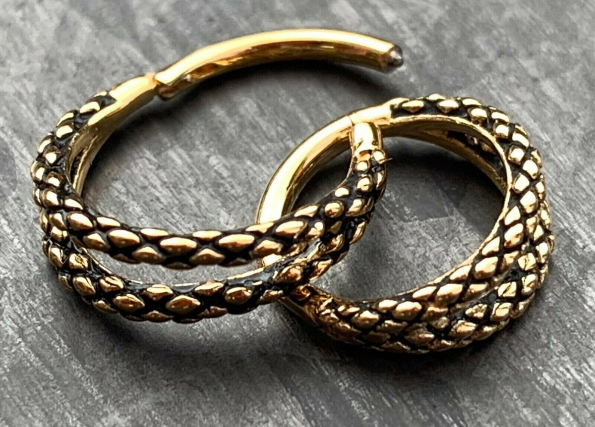 1 Piece Snake Skin Single, Double or Triple Steel Hinged Segment Ring -16g, 18g-Internal Diameter 8, 10 or 12mm - Silver, Gold or Rose Gold!
