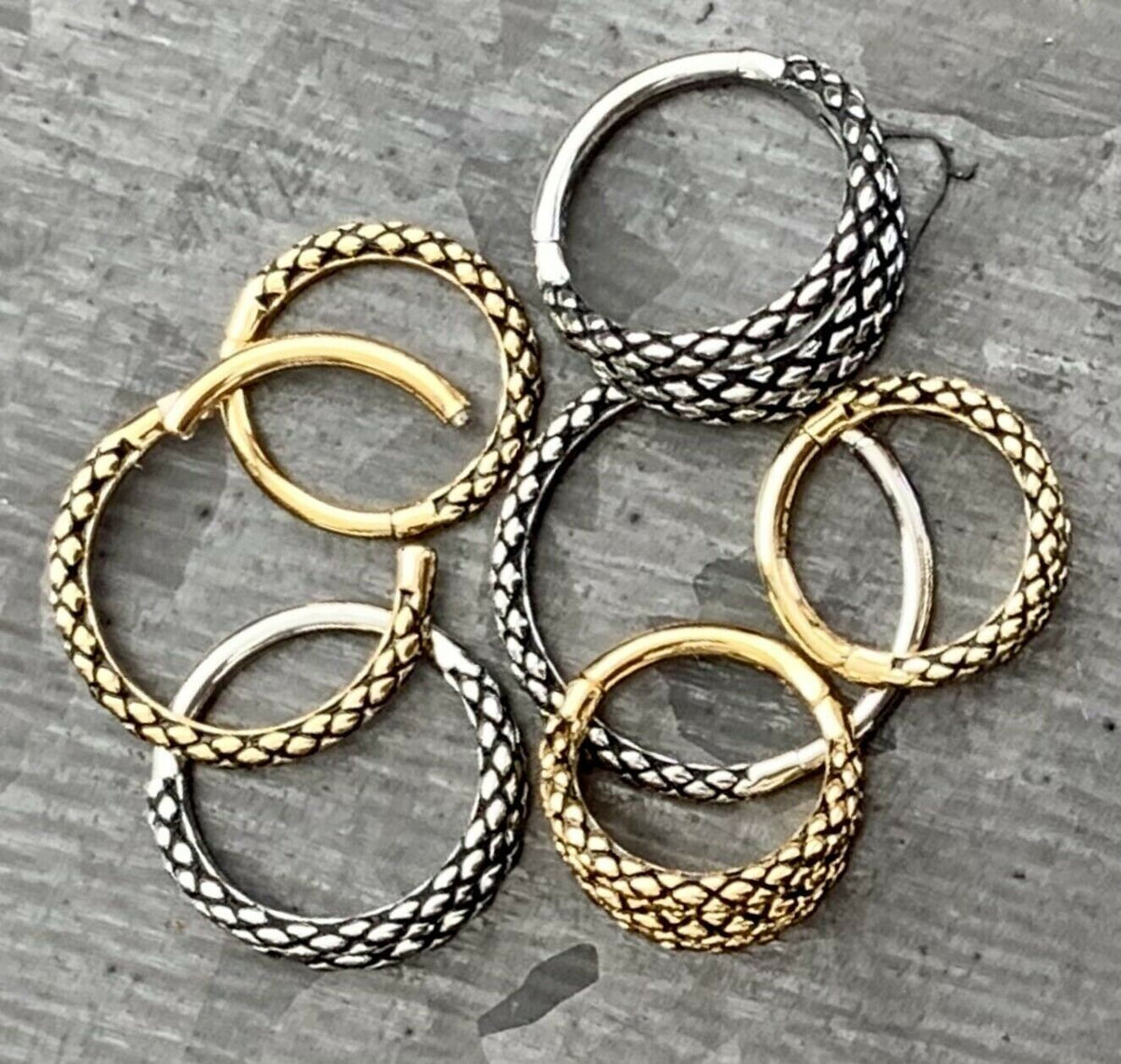 1 Piece Snake Skin Single, Double or Triple Steel Hinged Segment Ring -16g, 18g-Internal Diameter 8, 10 or 12mm - Silver, Gold or Rose Gold!
