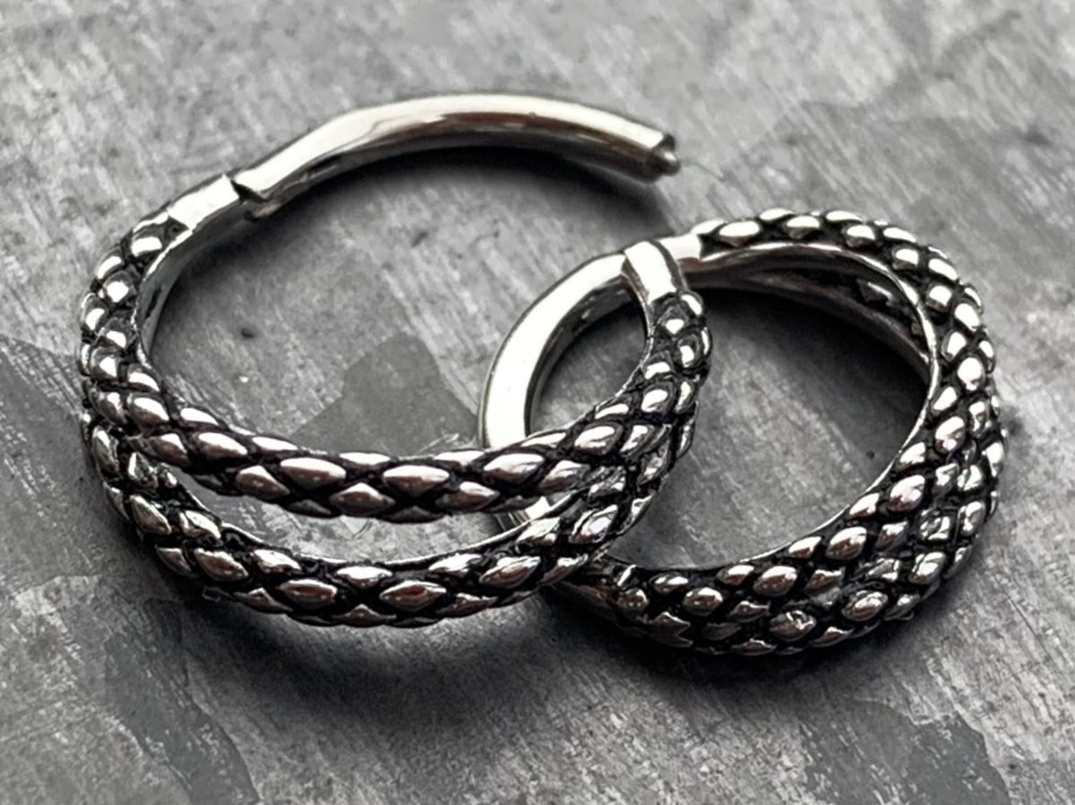 1 Piece Snake Skin Single, Double or Triple Steel Hinged Segment Ring -16g, 18g-Internal Diameter 8, 10 or 12mm - Silver, Gold or Rose Gold!