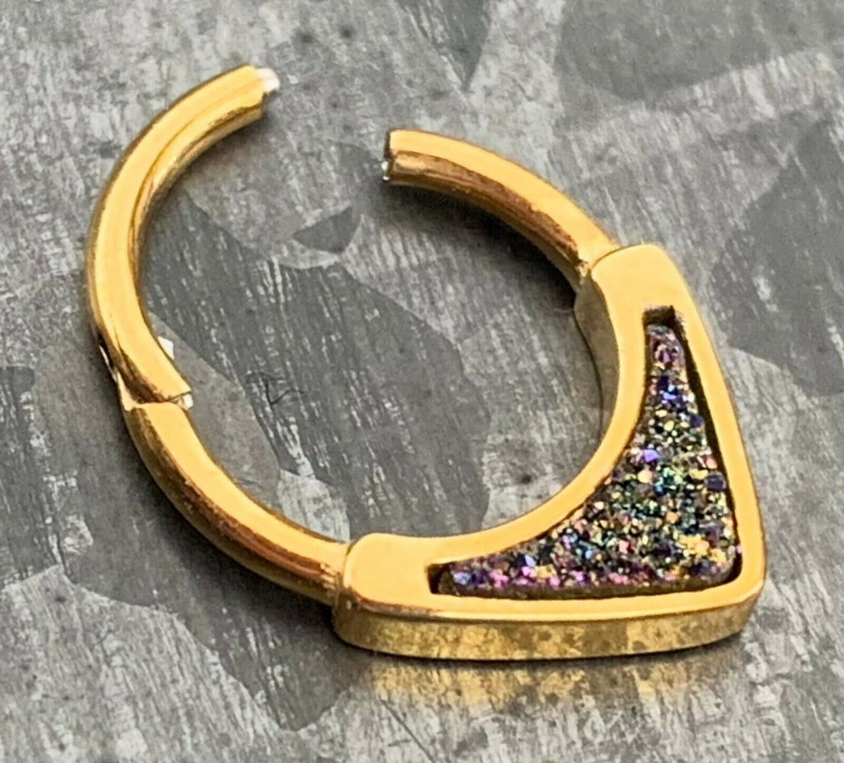 1 Piece Stunning Druzy Inlay Hinged Septum Segment Ring - 16g - 8mm or 10mm Internal Diameter - Black & Gold available!