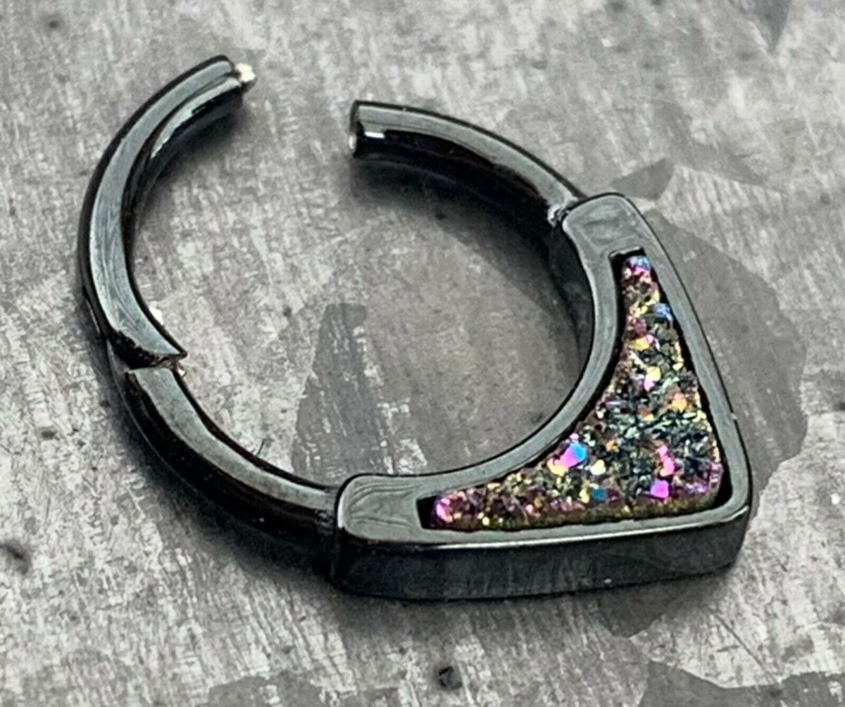 1 Piece Stunning Druzy Inlay Hinged Septum Segment Ring - 16g - 8mm or 10mm Internal Diameter - Black & Gold available!