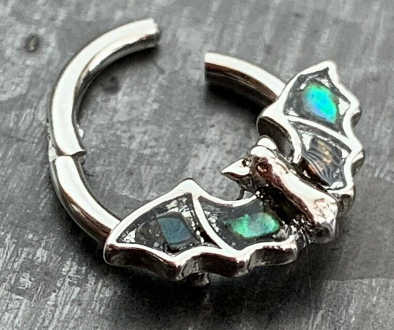 1 Piece Stunning Abalone Shell Bat Hinged Septum Segment Ring - 16g - 8mm Internal Diameter - Black & Silver Available!