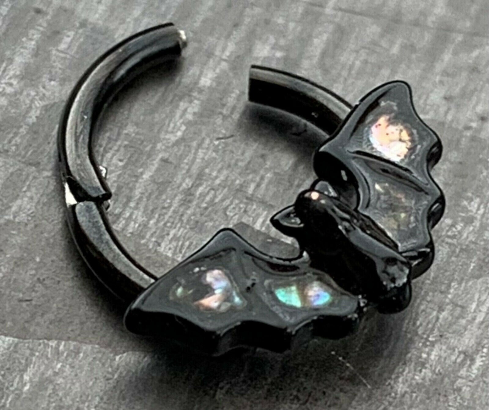 1 Piece Stunning Abalone Shell Bat Hinged Septum Segment Ring - 16g - 8mm Internal Diameter - Black & Silver Available!