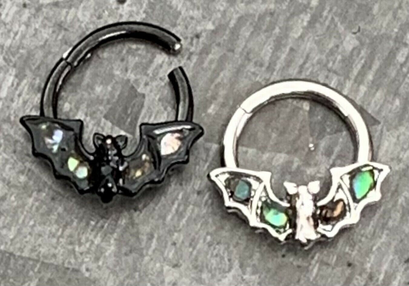 1 Piece Stunning Abalone Shell Bat Hinged Septum Segment Ring - 16g - 8mm Internal Diameter - Black & Silver Available!